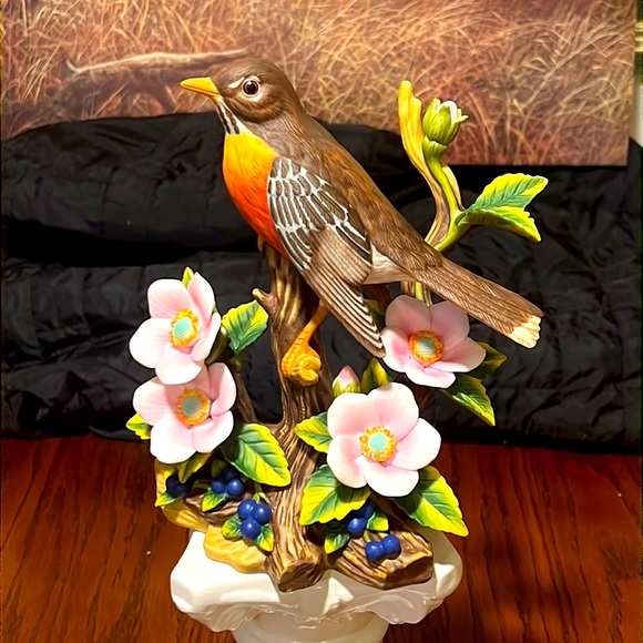 ANDREA’S BIRDS. ROBIN with WILD ROSES 🌹 Fine Hand Painted Porcelain Art 9743 - Picture 10 of 16